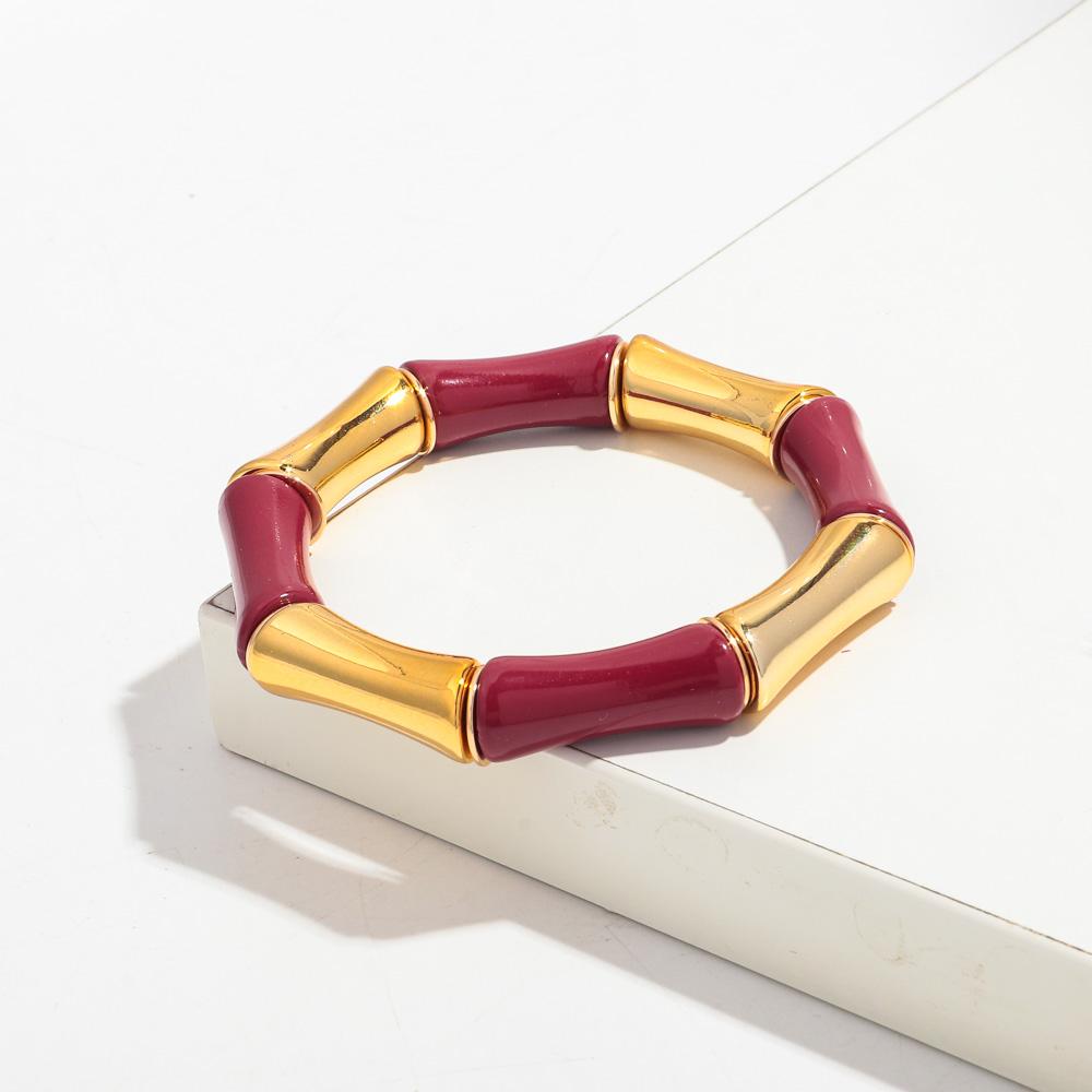 Retro Chunky Bamboo Curved Tube Acrylic Bracelets for Women New Trendy Resin Beaded Stretchy Stack Bangle Couple Jewelry Gifts