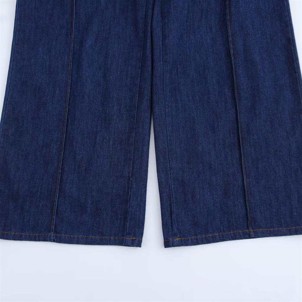 2025 Spring Women's Loose Fit Denim Shirt & Straight Leg Pants Set
