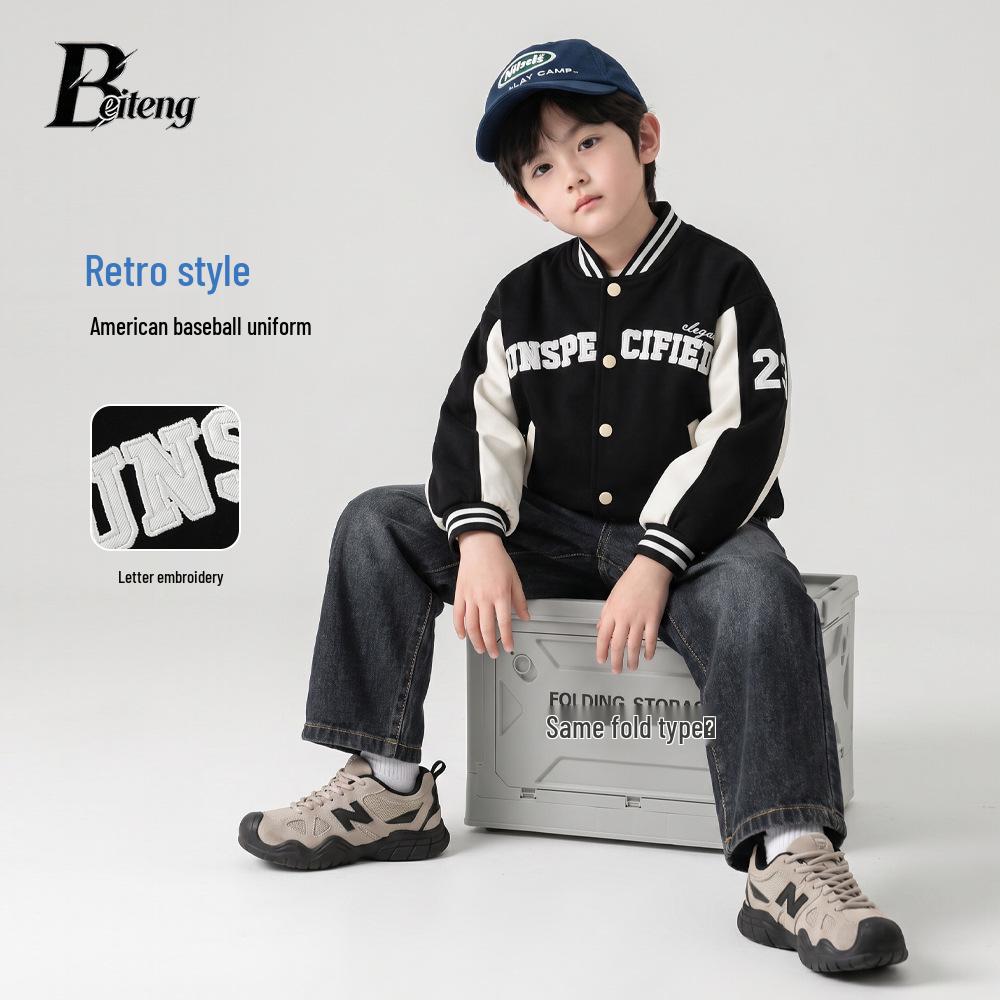 Beiteng Boys' Korean Style Color Block Baseball Jacket - Autumn Trendy Baby Wear