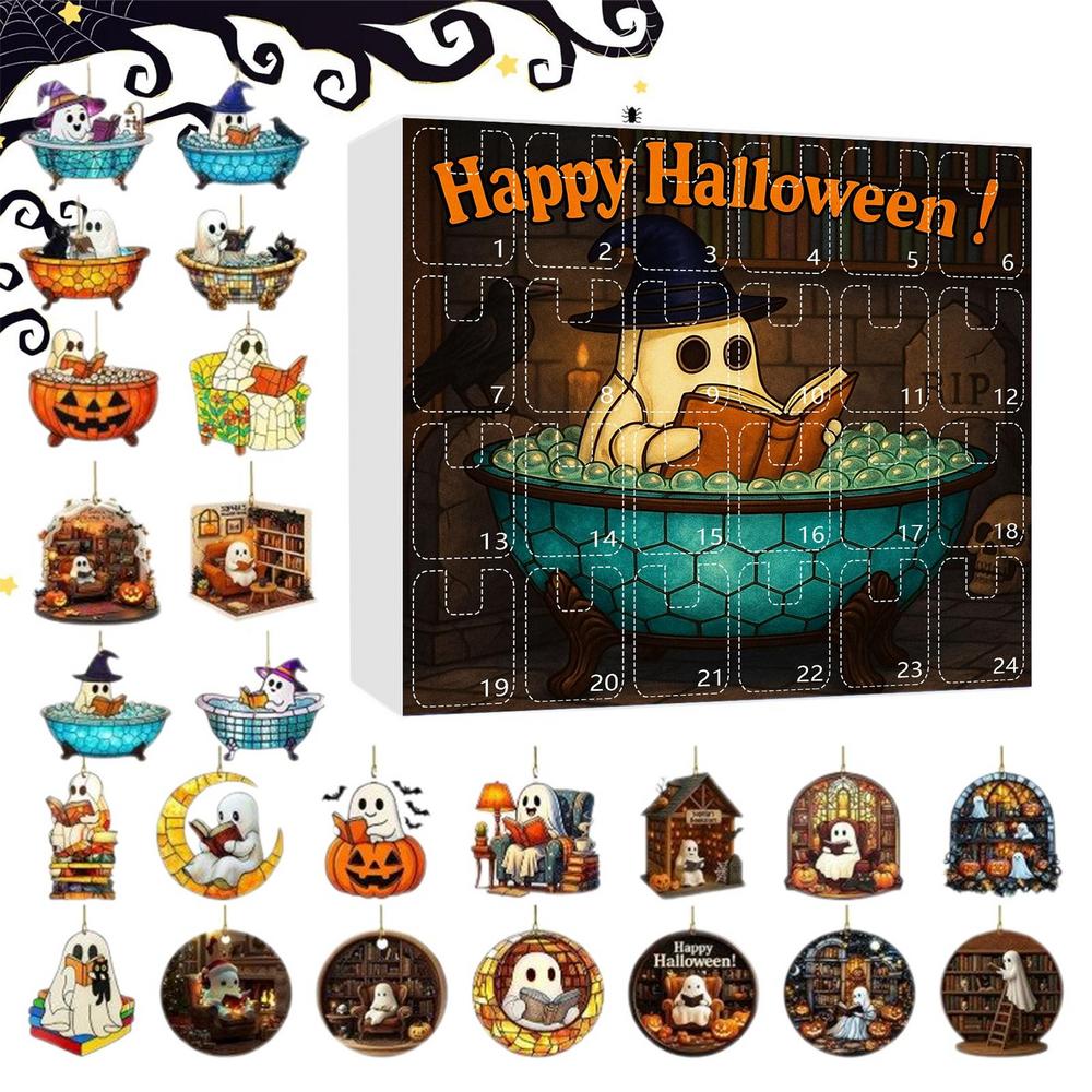 Halloween Countdown 24 Day Reading Ghost Countdown Calendar 2D Acrylic Halloween Decorations For Indoor Display Tree Haunted