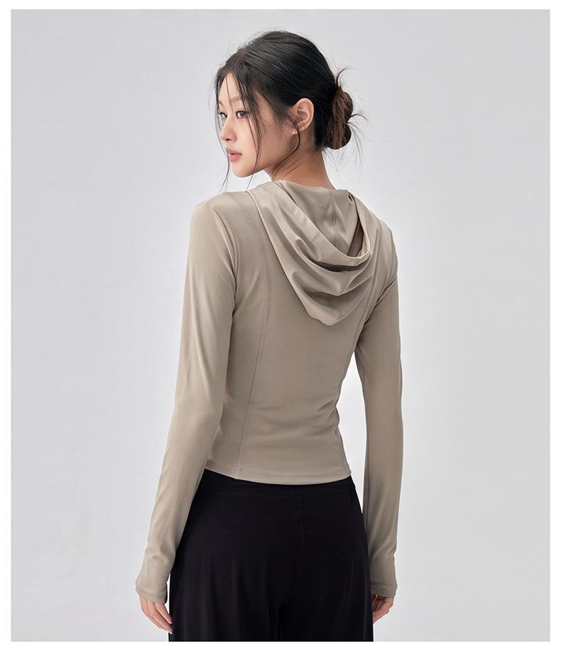 Women's Slimming Yoga Jacket: 2026 Summer Sun Protection Hooded Cardigan