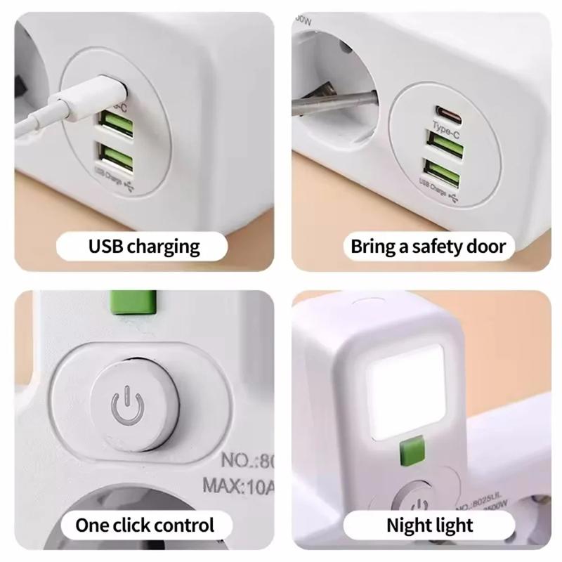 Eu Plug 3/4/5 Ac Outlet Power Strip Multiprise Wall Socket Universal Network Filter Usb Cherger Separate Switch Light Adapter Set