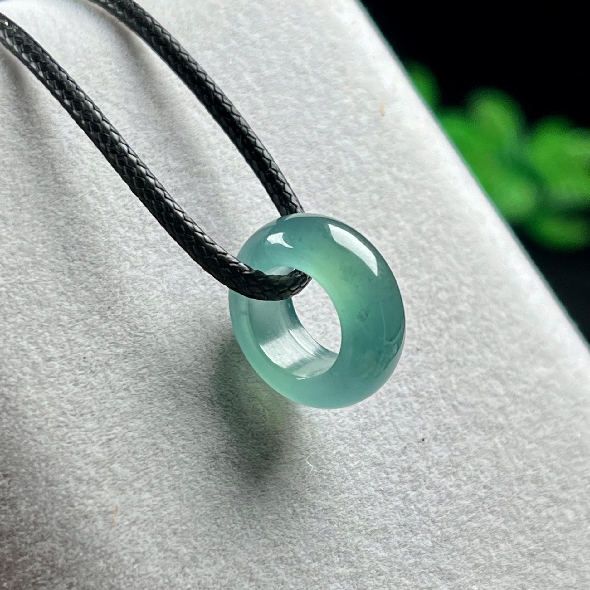 

Authentic A-Grade Blue Jadeite Ice Base Pendant with Natural Jade Transfer Bead