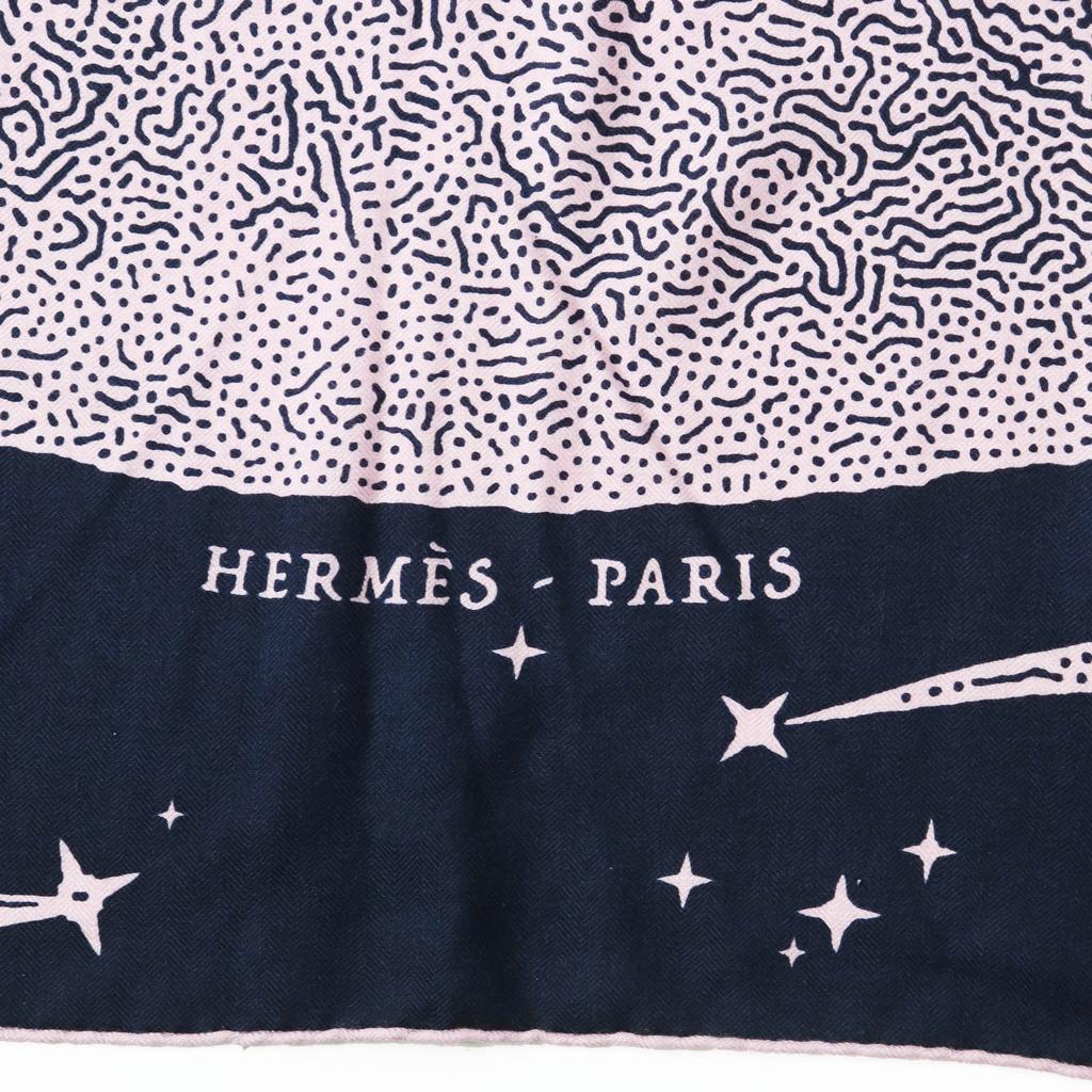 Excellent HERMES Scarf CLAIR DE LUNE Large Stole/ Navy Pink Cashmere Women Used