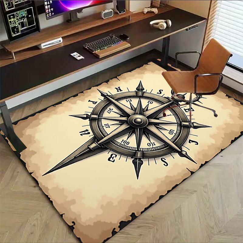 1PC Compass Nautical Extra Large Non Slip Floor Carpet, Office, Family, Bedroom, Studio Large Area Rug Indoor Rugs, Vibrant Colors