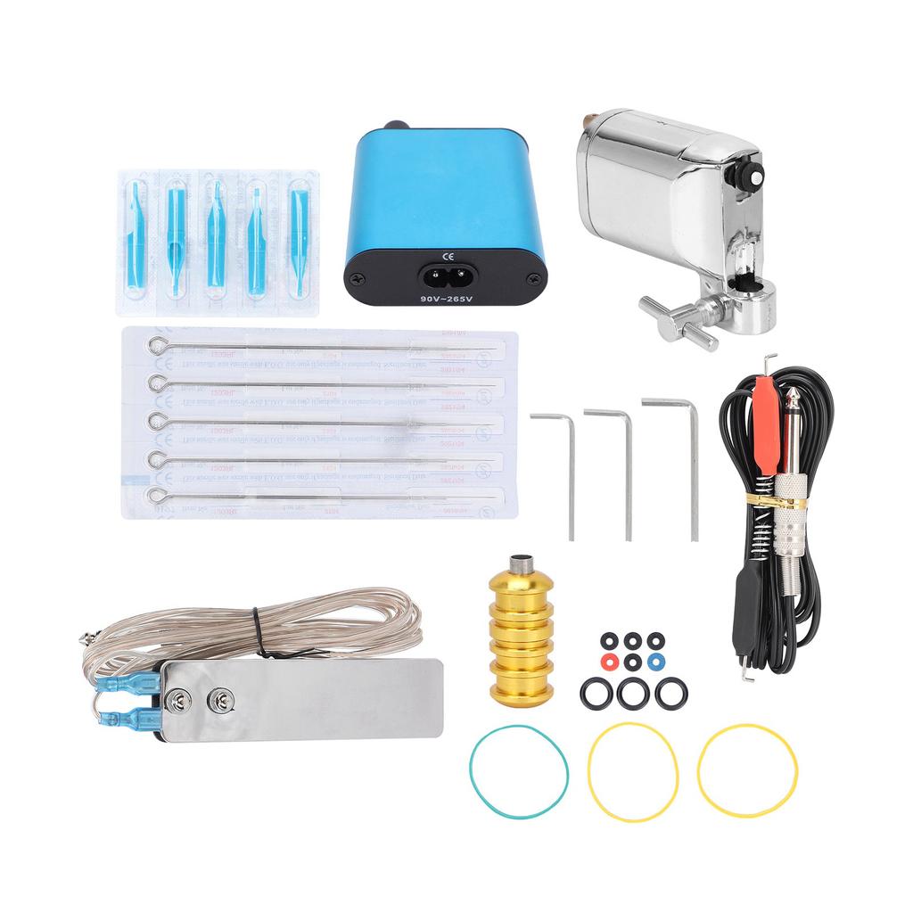 Tattoo Kit Liner Tattoo Motor Gun Kits Tattoo Machine Accessories for Beginners 90‑265V SilverEU