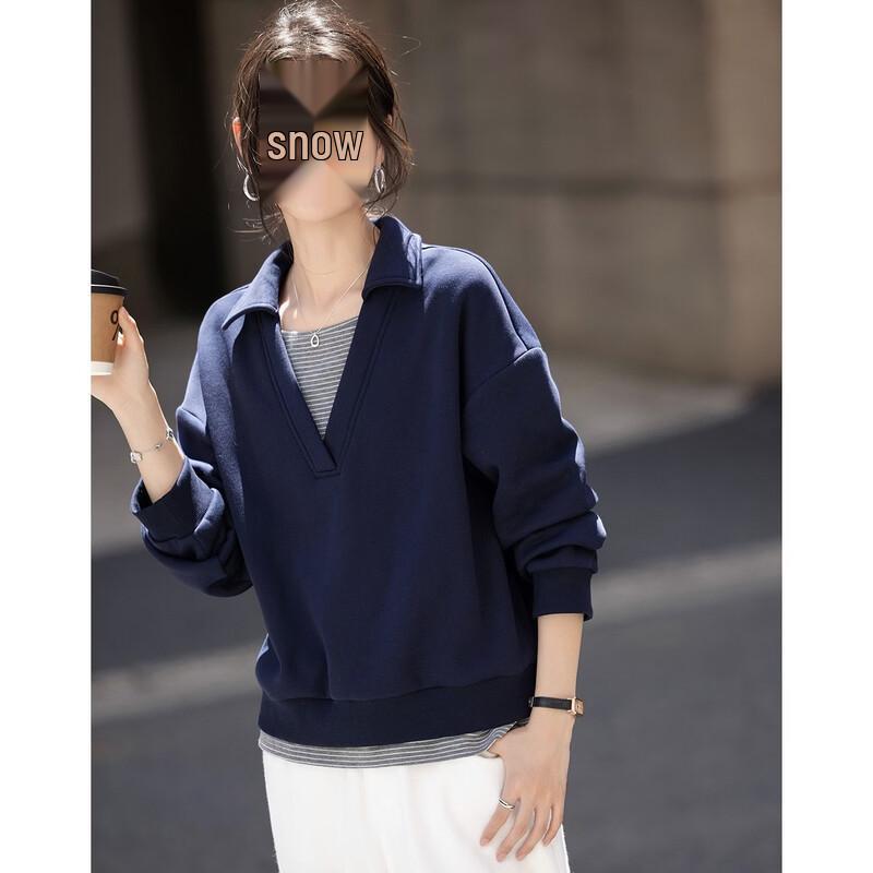 Demana Women's Winter Faux Two-Piece Color Block Lapel Sweatshirt