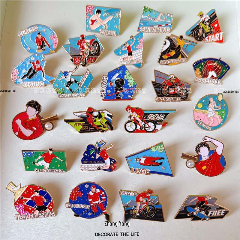 Multi-Sport Emblem Pin: Football, Basketball, Badminton, Tennis, Baseball, Billiards, Table Tennis, Volleyball Brooch