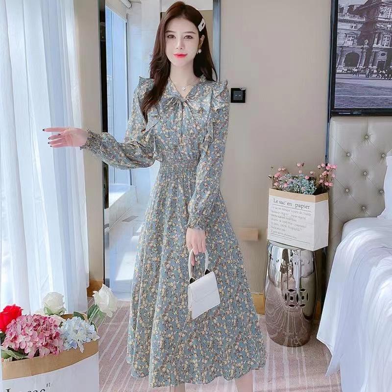 2024 Floral Ruffle Lace-Up Dress for Women - Elegant Autumn Style