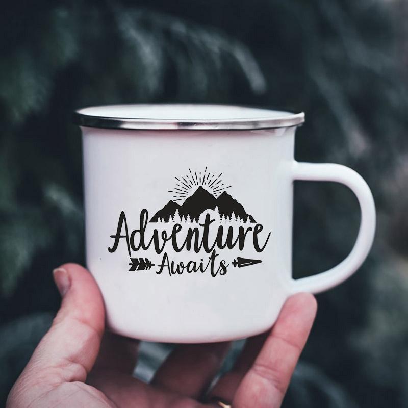 Bergmotiv Emaille-Tassen Campingbecher mit Henkel Trinkgeschirr Urlaub Wandern Lagerfeuerbecher Outdoor Wohnmobil Kaffeetasse Camper Geschenke