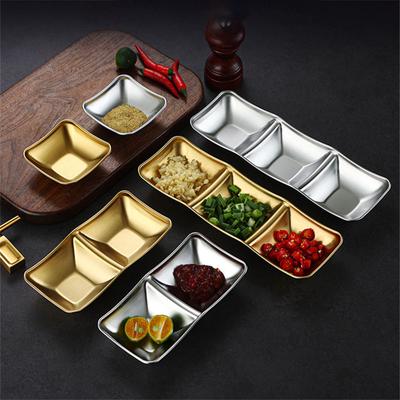 Muti-grid 304 Stainless Steel Seasoning Plate Sauce Divide Dishes Hot Pot BBQ Soy Vinagar Dish Meal Table Service for Kitchen