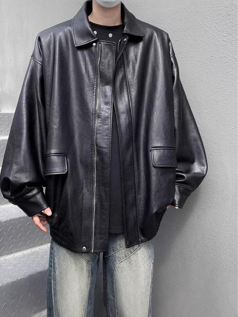 Men's Retro Brown PU Leather Jacket - 2025 Autumn/Winter Lapel Style