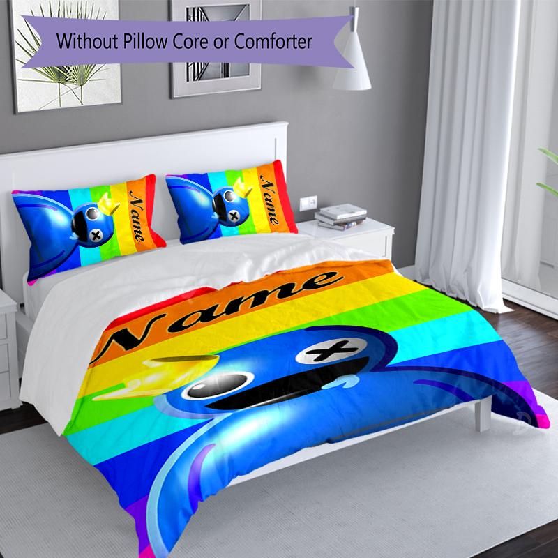 3pcs Custom Name Rainbow Friends Bedding Set,Includes 1 Duvet Cover and 2 Pillowcases,All-season Bedroom Decor