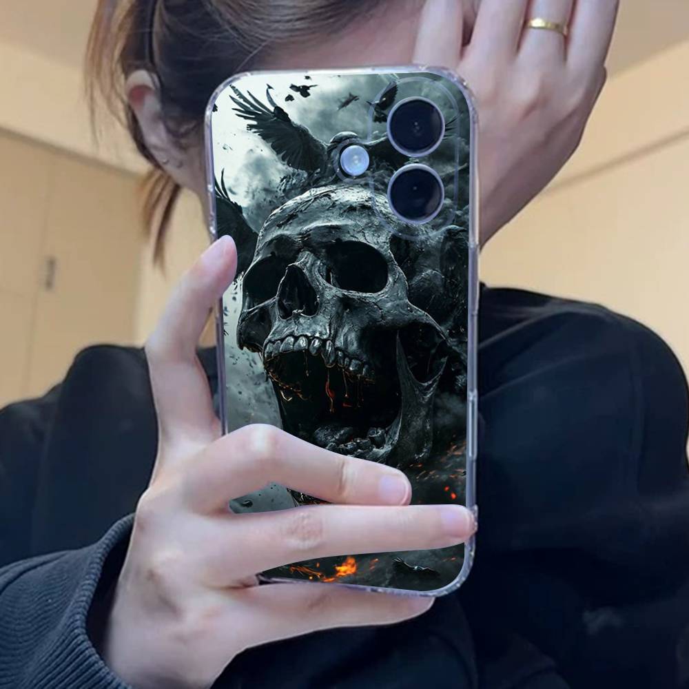 Terror Black Skull Clear Silicone Soft TPU Phone Case For Iphone 17 16 15 14 Plus 13 12 Mini 11 Pro Max Shell Capa