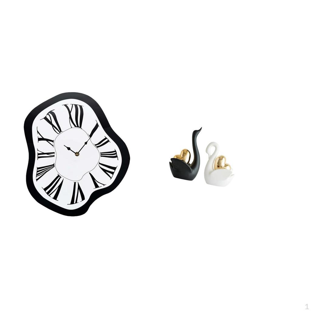 Acrylic Distorted Wall Clock And Swan Figurines Unique Creative Luxury Melting Art Crafts