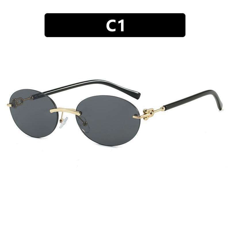 Women's sunglasses, men's and women's fashion oval rimless trimmed sunglasses, metal sunglasses