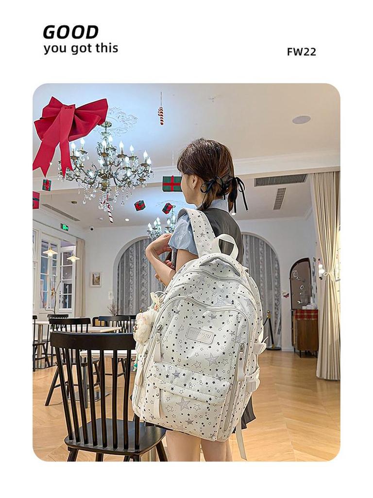 Women's Cute Star Print Korean Style Middle School Backpack - Campus Double Shoulder Bag