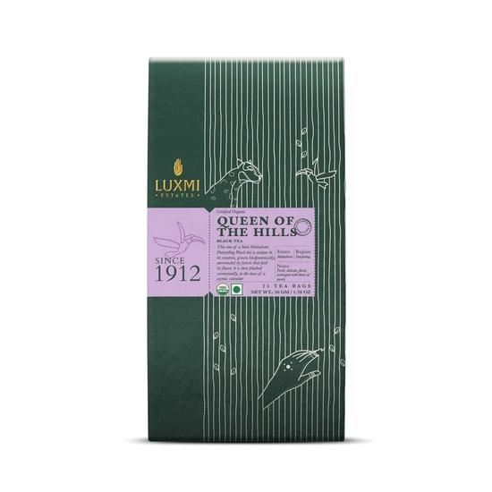 Luxmi Estates Queens Black Tea Blend 25 Tea Bags (50gm) Pack | Certified Organic Black Tea | Kosher, Gluten Free | No Additives | 25 Cups