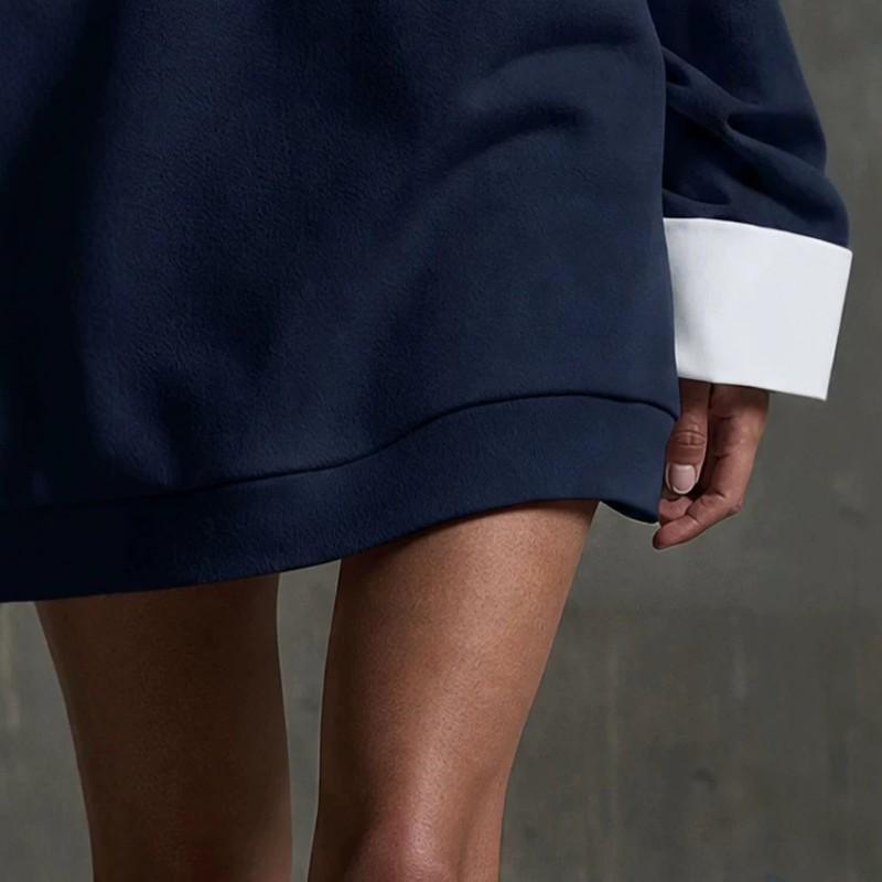 Lässiges Retro-Minikleid mit Farbblöcken und langen Ärmeln für Damen