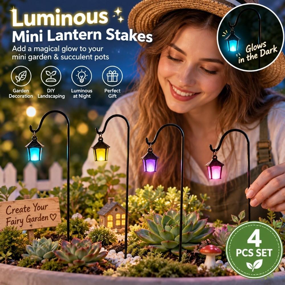 4pcs with Hooks Solar Luminous Lantern Mini Miniature Stake Lantern Courtyard