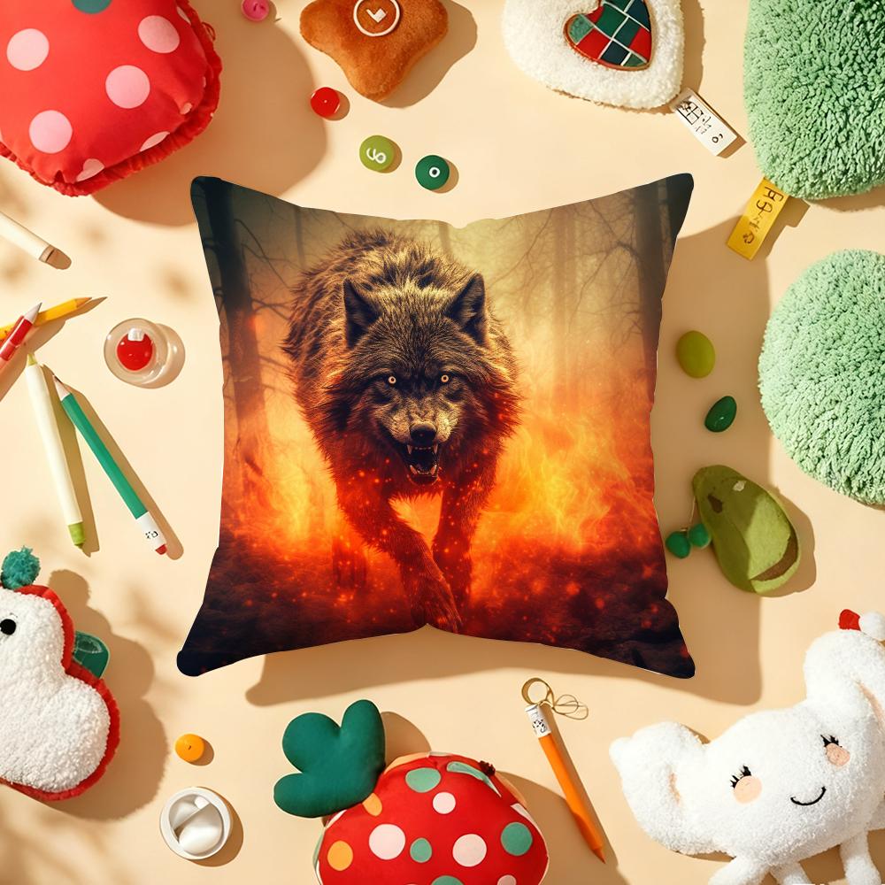 Animal Wolf King Print Cushion Cover Plush Fabric Soft DoubleSided Printed Sofa Warm Winter Home Gift Pillow Cover