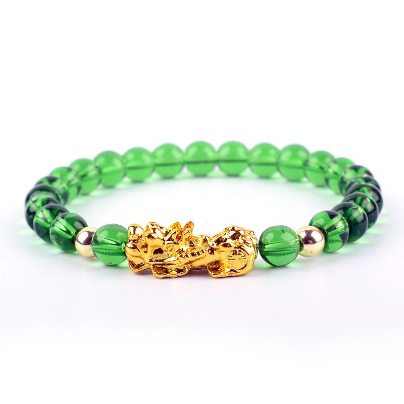Pixiu Armband Feng Shui Rijkdom en Geluk Armband Heren Polsband Goudkleur Obisidiaan Steen Kralen Zwart Zes Karakter Cadeau