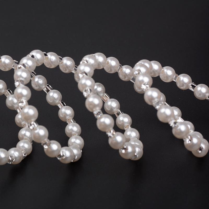 Gold/Silver Pearl Bracelet with Crystals and Sparkling Diamonds Pearl Elastic Bracelet-7 Rows Art Deco Bridal Jewelry