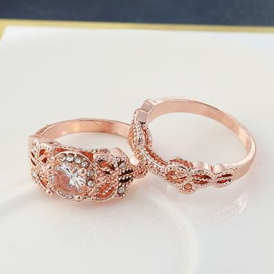 2Pcs Engagement Ring Elegant Beautiful Exquisite Couple Rhinestone Ring for Anniversary