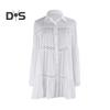 Beach Bikini Cover Up Shirt Lapel Flared Long Sleeve Single Breasted Swimsuit Coat Hollow Out Women Mid-length Shirt