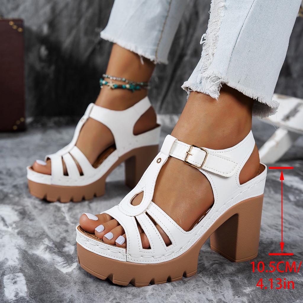 Ethnic Style Roman Car Line Sandals Summer T-heels with Casual European and American Thick Heels Women's High Heels