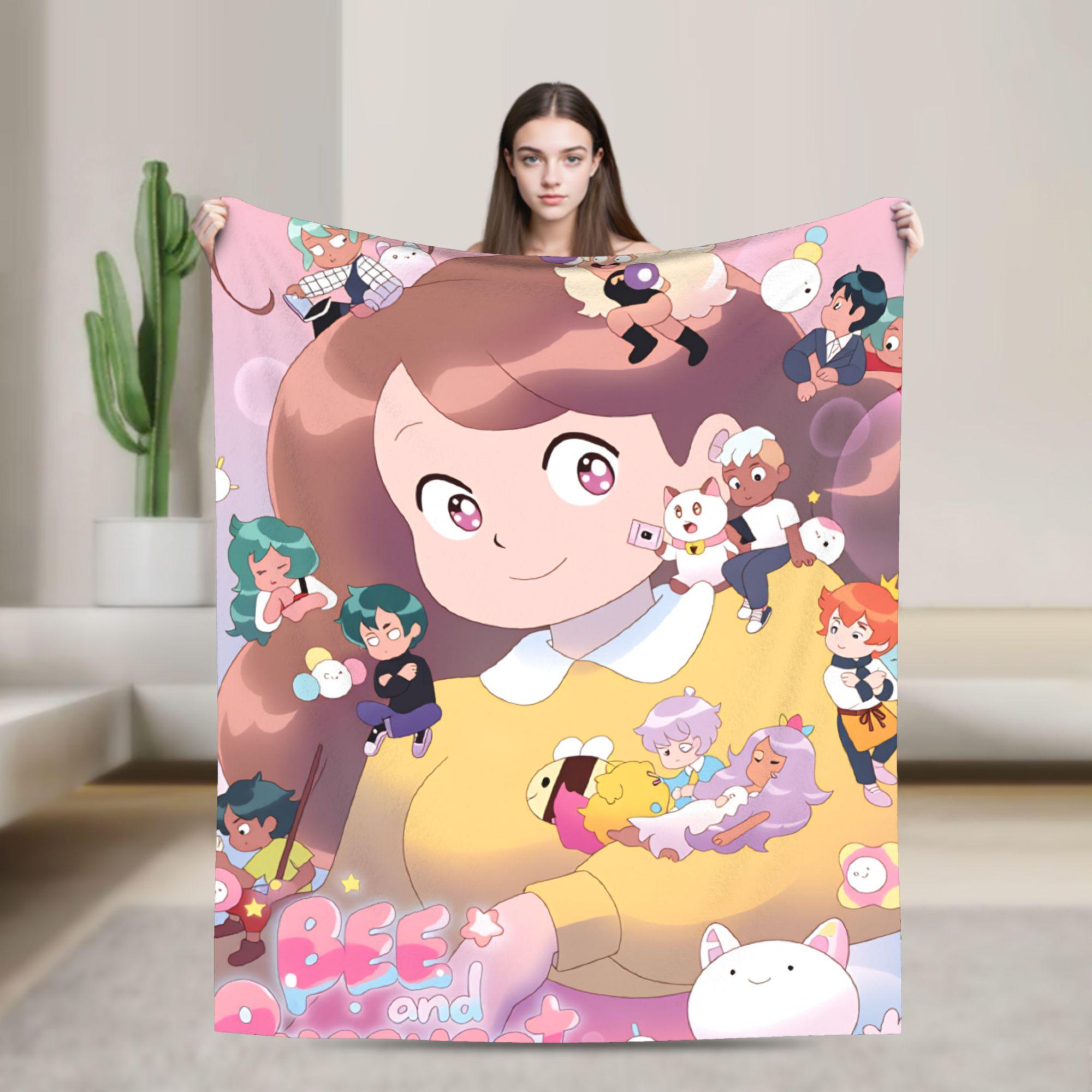 

B-Bee And P-Puppycat Soft Blanket Camping Plush Bedding Throws Fashion Living Room Flannel Bedspread Sofa Bed Cover 30x40in