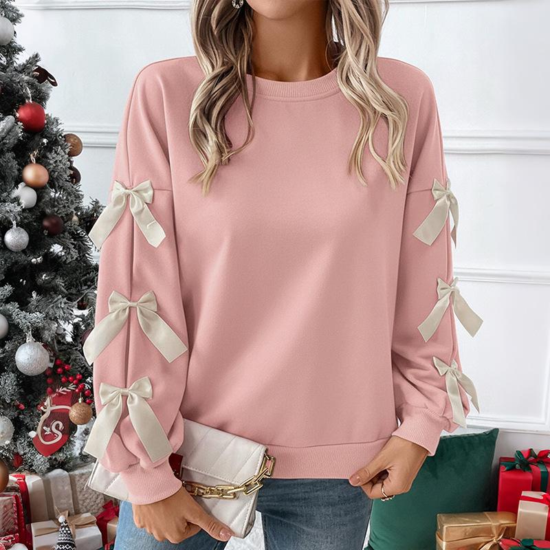 New Autumn Collection: Women’s Long-Sleeved Sweatshirt with Bow Detail for Valentine’s Day Dates