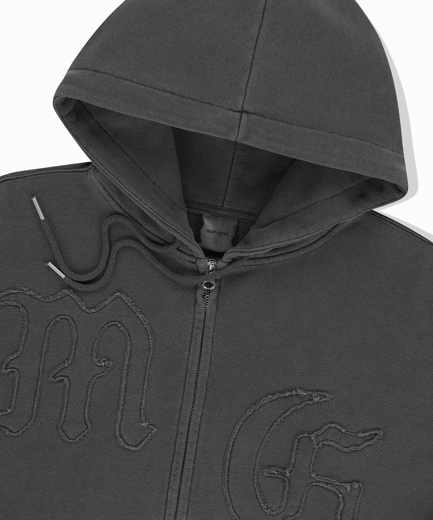 Mahagrid Big Gothic Cut Off Pigment Zip-Up Hoodie Charcoal(Mg2Fsmm491A)