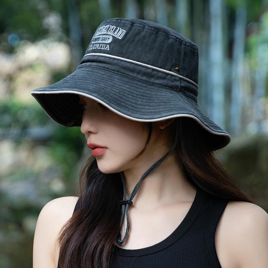 Denim Outdoor Fisherman Hat Letter Embroidered Large Brim Sunshade Hat Horolezecký klobouk Sunshade Hat