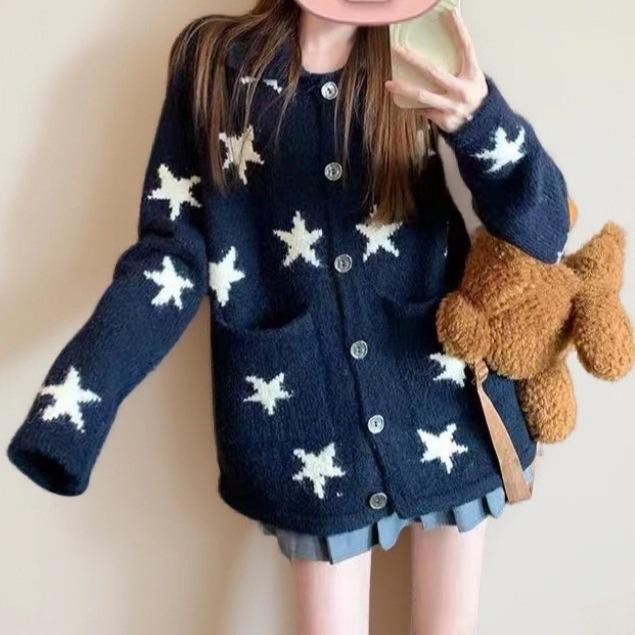 Lazy wind knitted sweater pocket cardigan