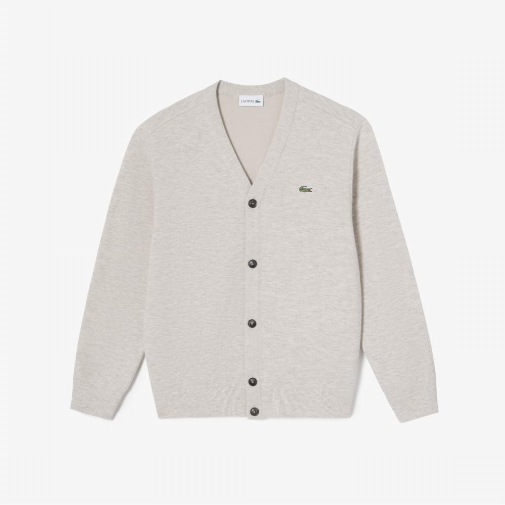 

LACOSTE Mens Basic VNeck Wool Cardigan Melange Cream