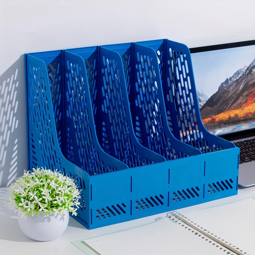 Magazine File Holder, Desk Organizer File Folder for Office Organization and Storage, Sturdy Plastic, 4 Vertical Compartmente