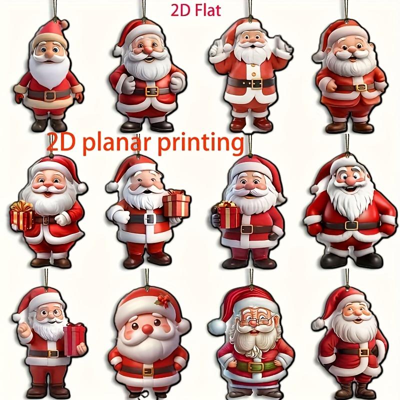 

12/24/36Pcs 2D Wood Cartoon Santa Claus Christmas Tree Pendant Christmas Cute Hanging New Year 2025 Gift Home 12pcs
