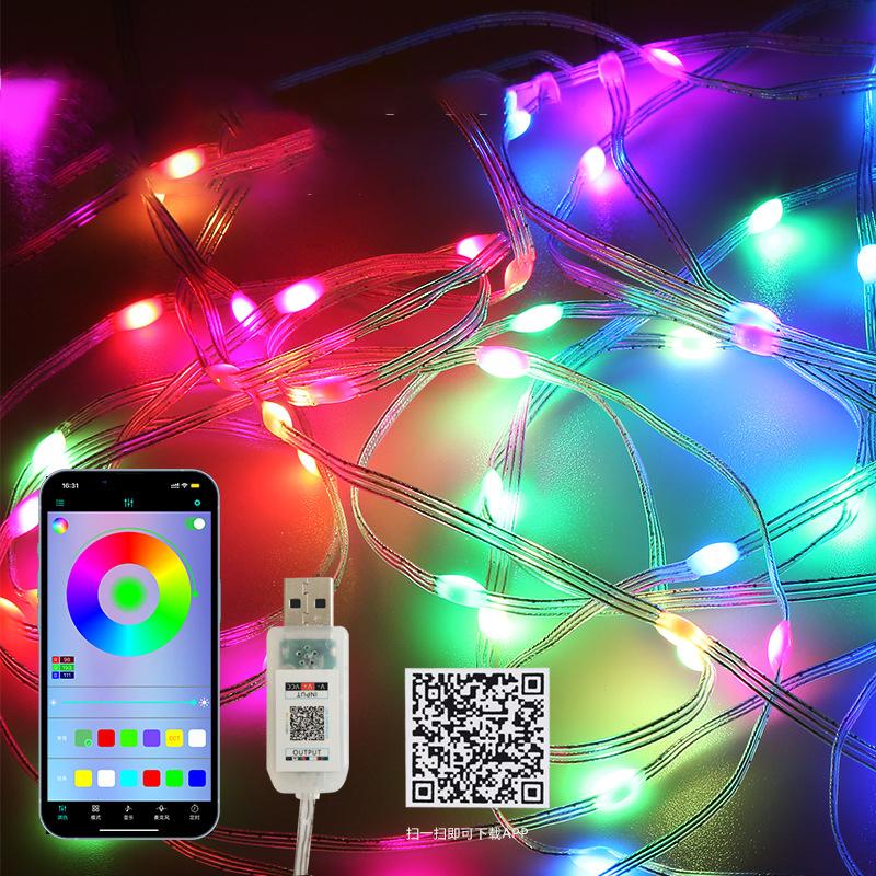 

Светодиодная гирлянда с USB-разъемом, приложением Bluetooth, интеллектуальным управлением, RGB, рождественским украшением для свадьбы или вечеринки в саду, гирляндами. 5M