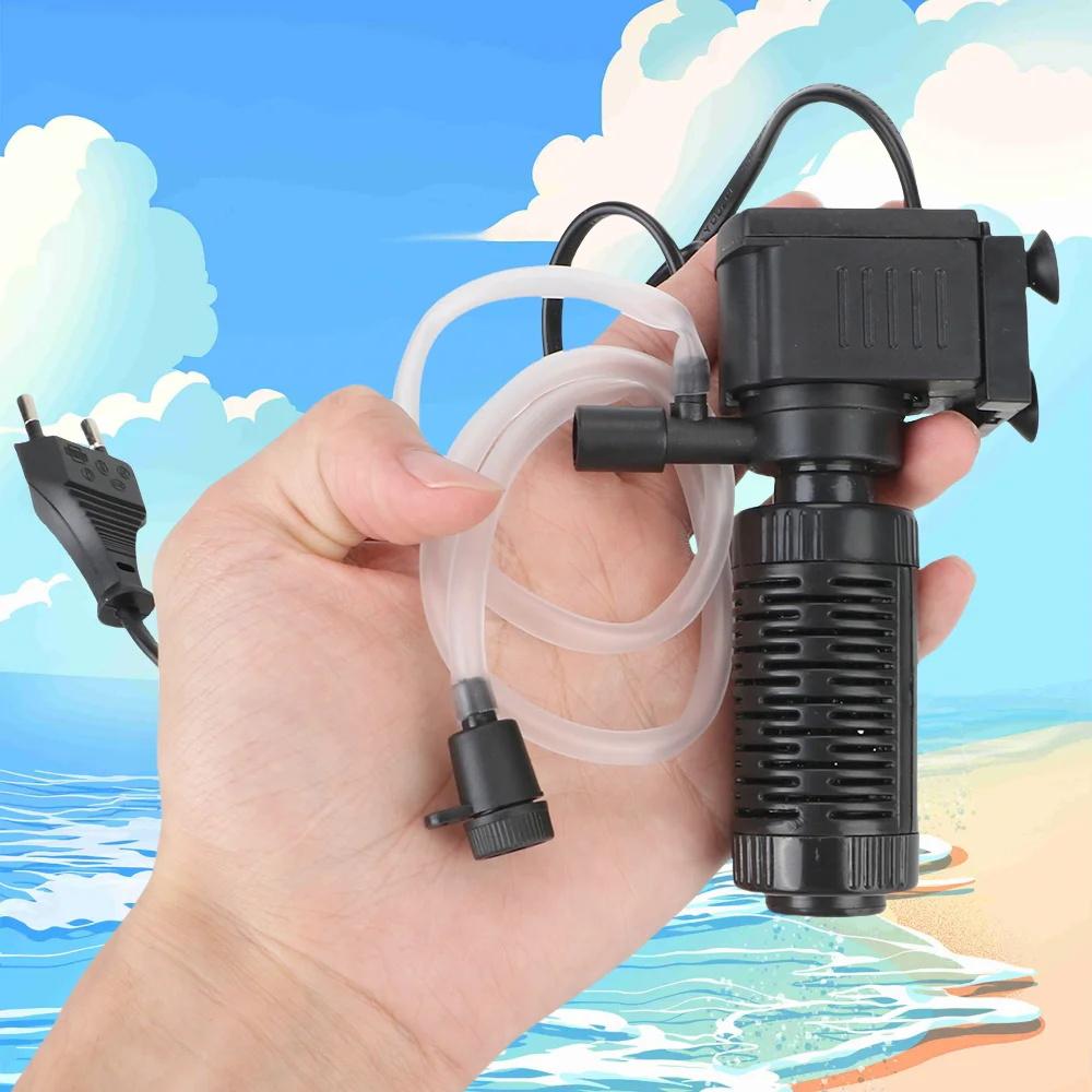 Mini Fish Tank Filter Quiet Submersible Aquarium Pump For Fresh/Saltwater 200L/H With Oxygen Pump EU Plug Easy Clean Fish Tank