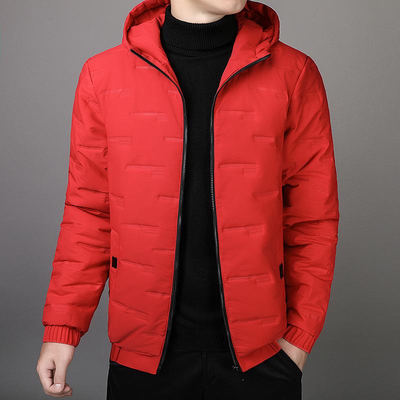 Autumn and winter men's hooded down cotton-padded jacket solid color trendy casual new thermal cotton-padded top youth versatile