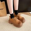 Frosted Leather Muffin Small Leather Shoes Women's Spring Women's Models, Small People Gain Height and Big Head