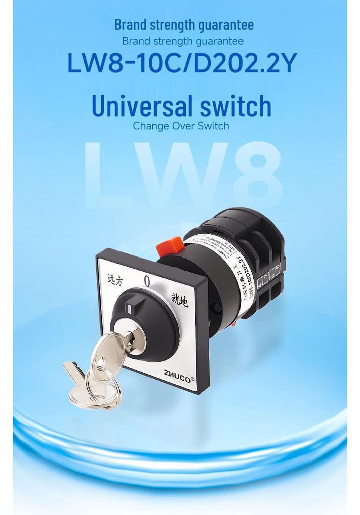 Zhuochao LW8-10C/D202.2Y Three-Speed Two-Position Single-Hole Keyed Rotary Selector Switch