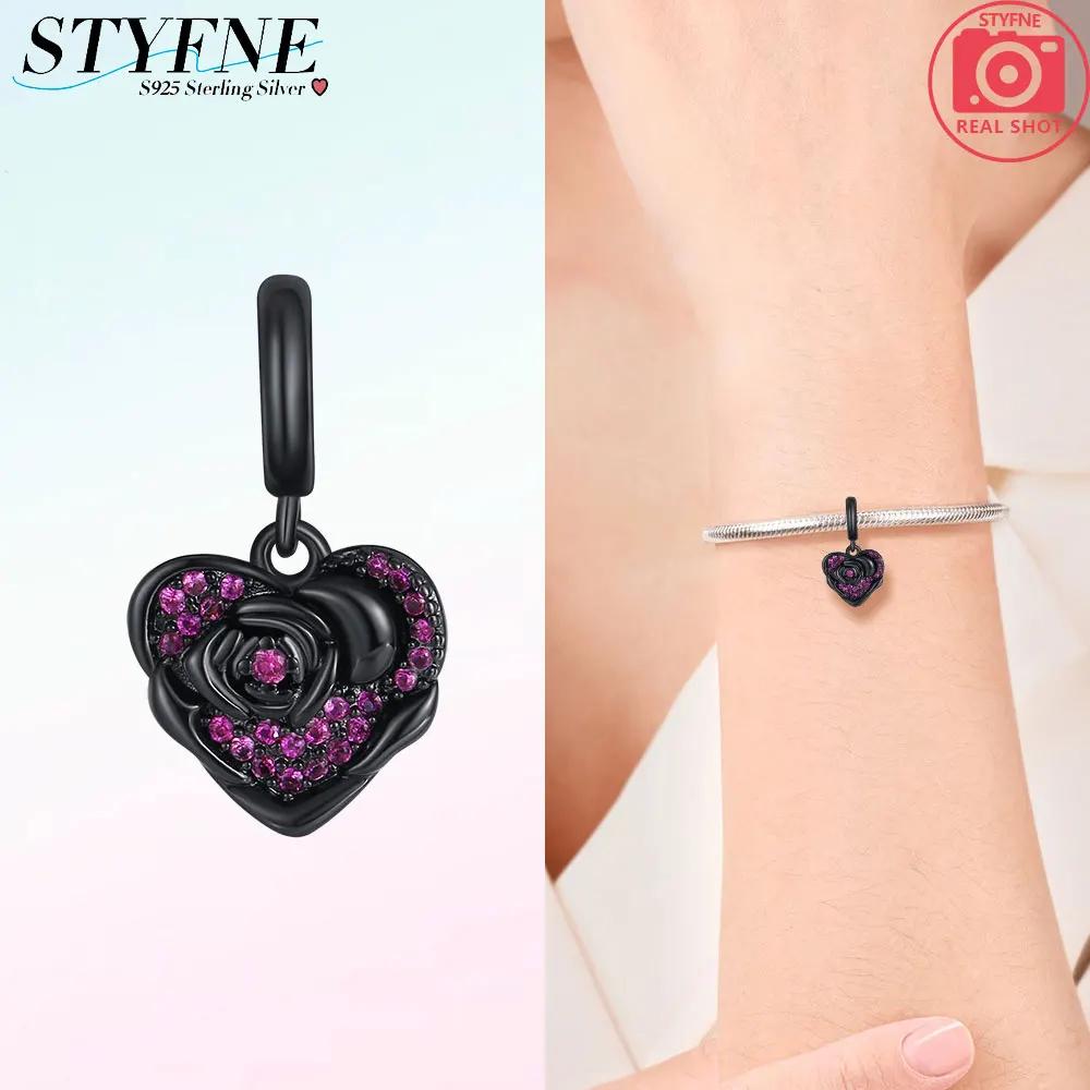 Copper Charms Bead Romantic Rose Night Rose Charm Pendant Fit Bracelet Necklace Diy Birthday For Woman Jewelry Gift