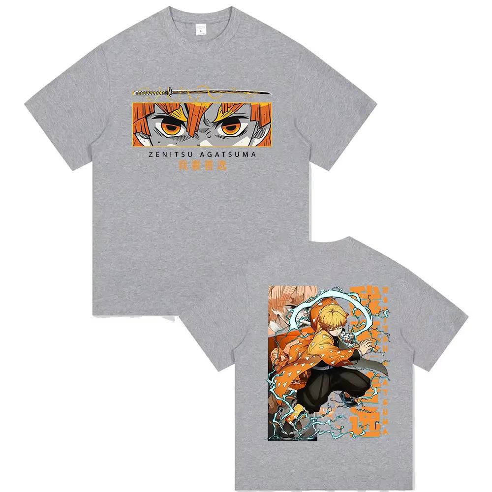 New Anime Demon Slayer Zenitsu Agatsuma Graphic T Shirts Men Women High Quality Vintage Oversized Cotton T-shirts Y2k Streetwear