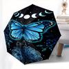 Butterfly, Night Sky Automatic Folding Umbrella  8 Ribs, Durable Iron Frame, Bright Color Pattern Compact Travel Umbrella, Suitable for Outd