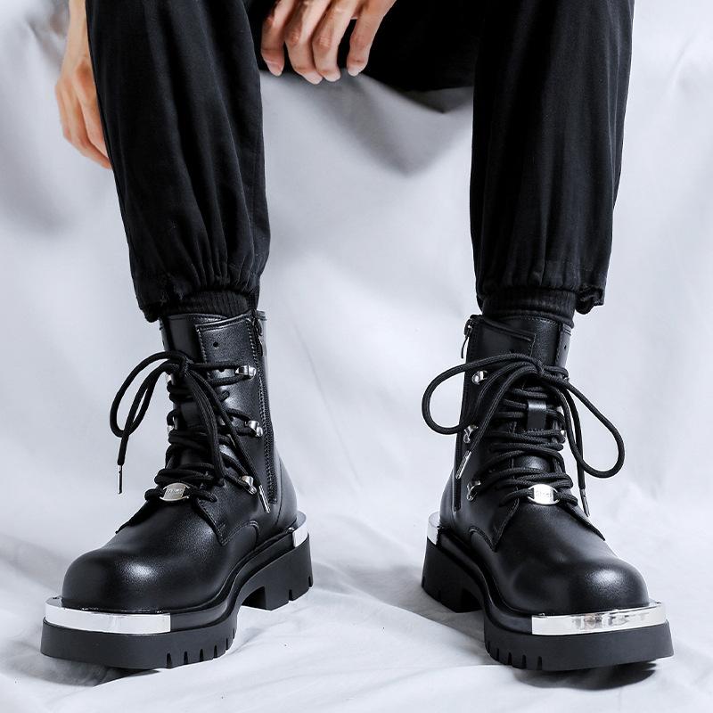 Men Fashion High Motorcycle Boots  Designer Original Leather Shoes Stage Nightclub Dress Cowboy Platform Boot Ankle Botas