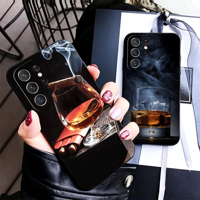 Cigar Whiskey Ice Drink Soft Phone Case for Samsung Galaxy S26 S25 Edge S24 Ultra S23 Plus S22 S21 FE S20 Black Cover Back Shell