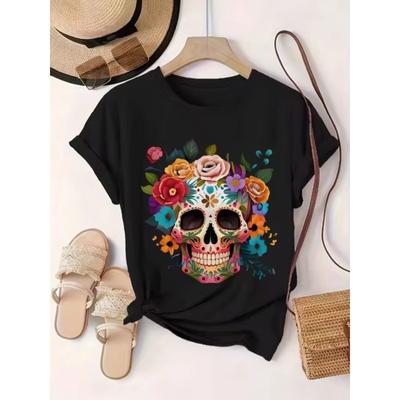 Skräck Döskallar 3d Tryck T-shirt Dam Mode T-shirts Vintage Toppar Tees Dödskalle T-shirt Damtoppar V-ringad T-shirt Oversize Kläder