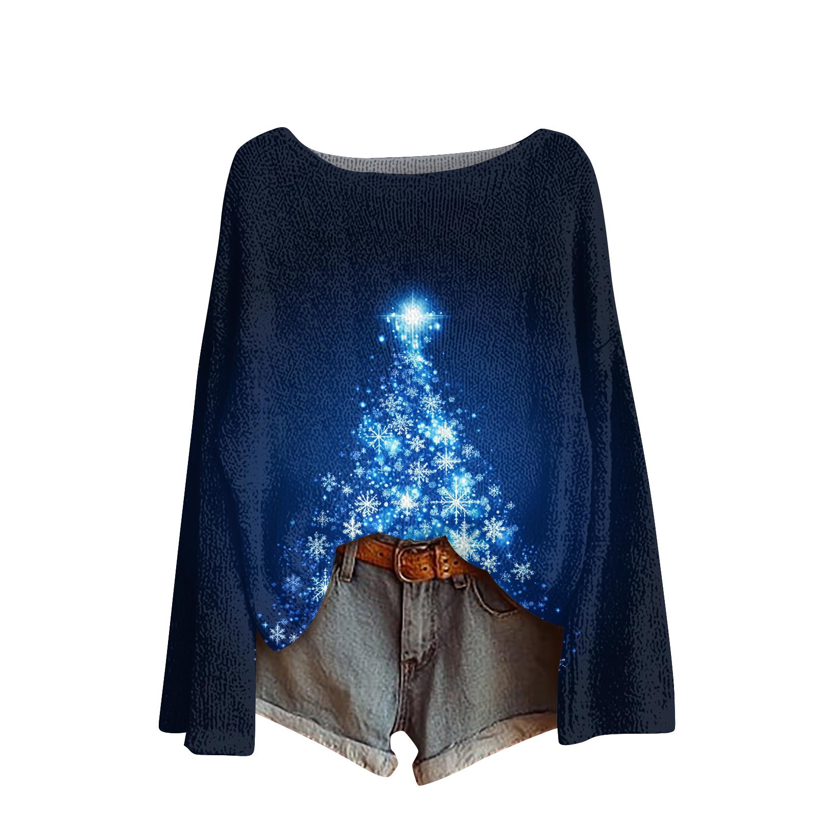 

Женский модный повседневный трикотажный свитер с длинным рукавом и рождественским принтом, круглый вырез L